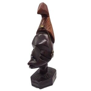 Vintage 1977 Hand Carved Wood Jamaican African Woman Bust Statue 9"